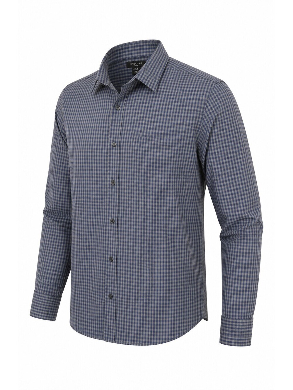 Structure Fitted Blue Checkered Long Sleeve Shirt 2XL